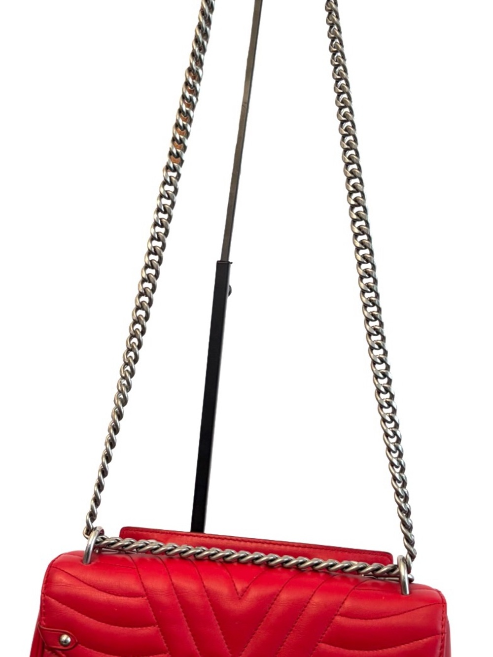 Louis Vuitton Red New Wave Calfskin Leather Crossbody Shoulder Bag MM Chain Link - Picture 15 of 16